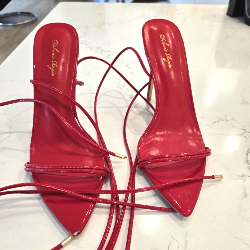 Red ankle strappy heels